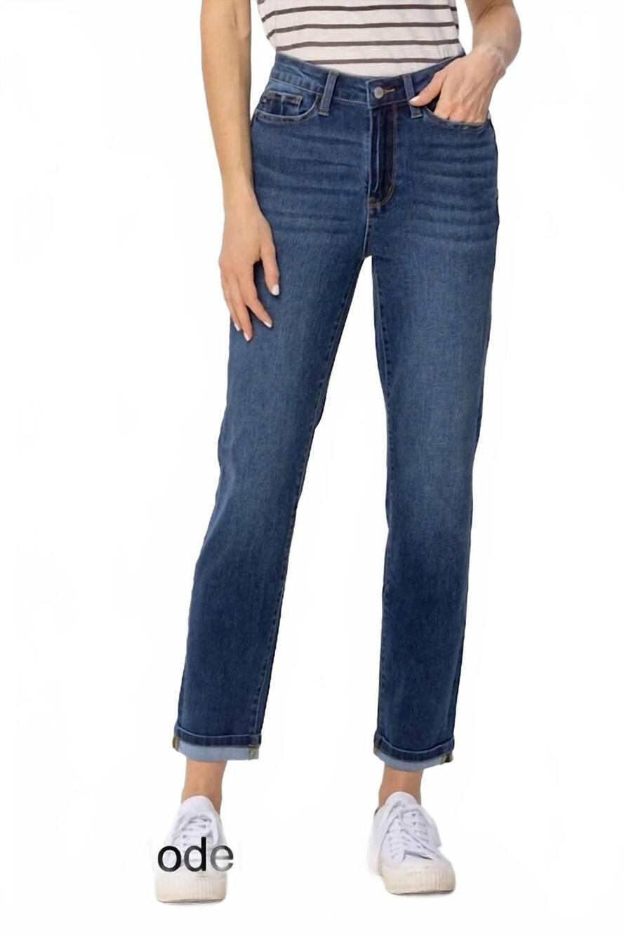 NEW JUDY BLUE women's meg cool denim cuffed boyfriend jeans in dark wash